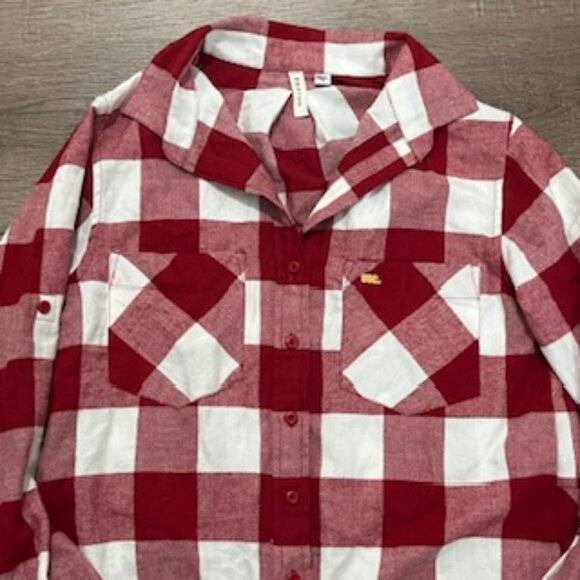 USC Red Plaid Paxton Long‎ Sleeve Flannel Shirt Women Size Small - Picture 12 of 14